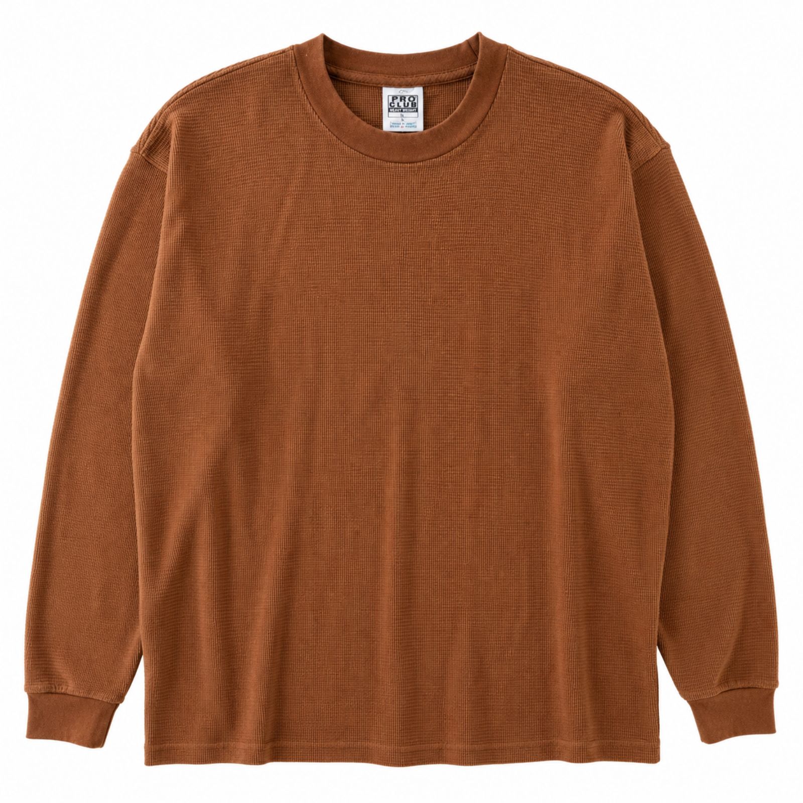 Proclub Pro 5 Men's Long Sleeve Shirt Heavyweight Thermal Waffle Knit Brown Xl